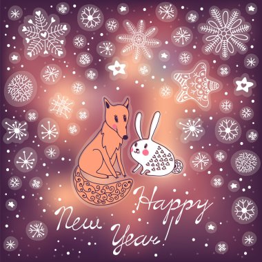 Noel kartı fox ve hare.