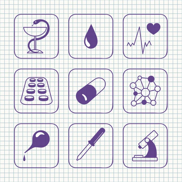 Esquisses simples icônes médicales ensemble — Image vectorielle