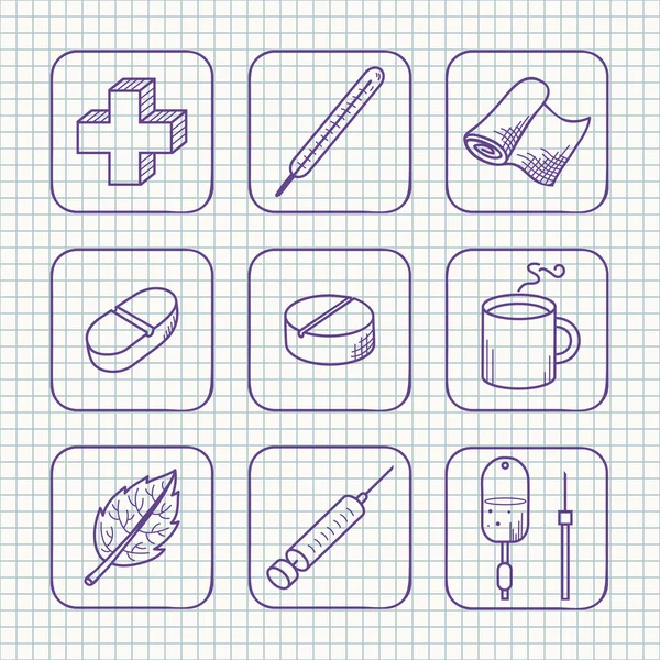 Esquisses simples icônes médicales ensemble — Image vectorielle