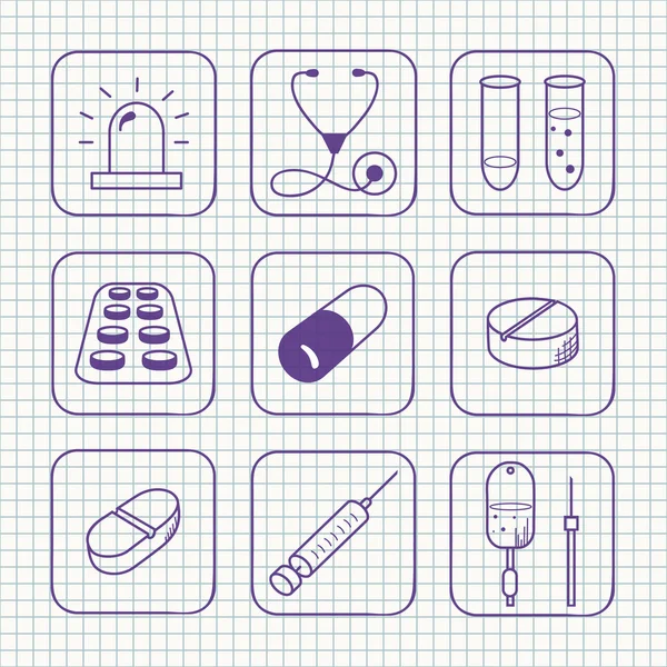 Eenvoudige medische pictogrammen verzameling schetsen — Stockvector