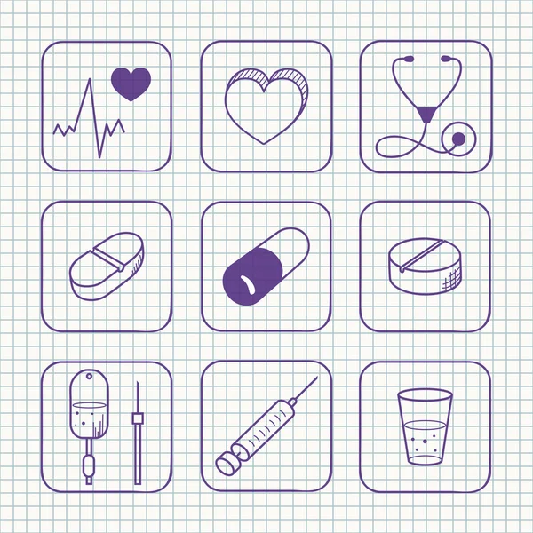 Eenvoudige medische pictogrammen verzameling schetsen — Stockvector