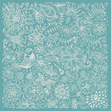 çiçek ve kuş el çekilmiş kartı