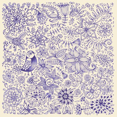 el çekilmiş çiçekler ve kuşlar