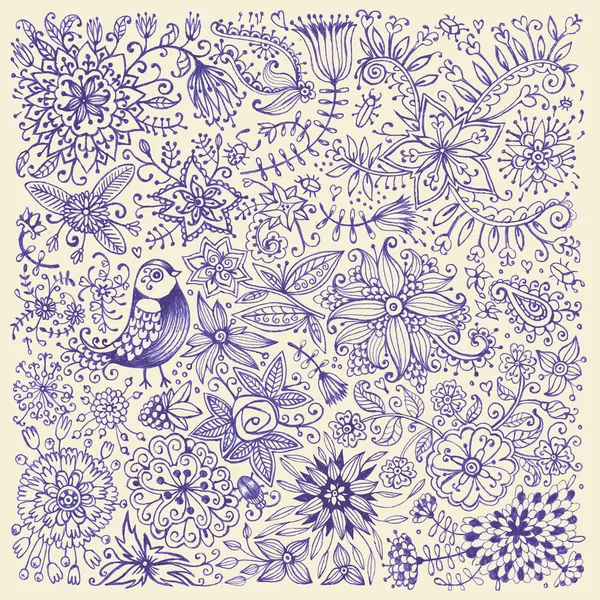 el çekilmiş çiçekler ve kuşlar