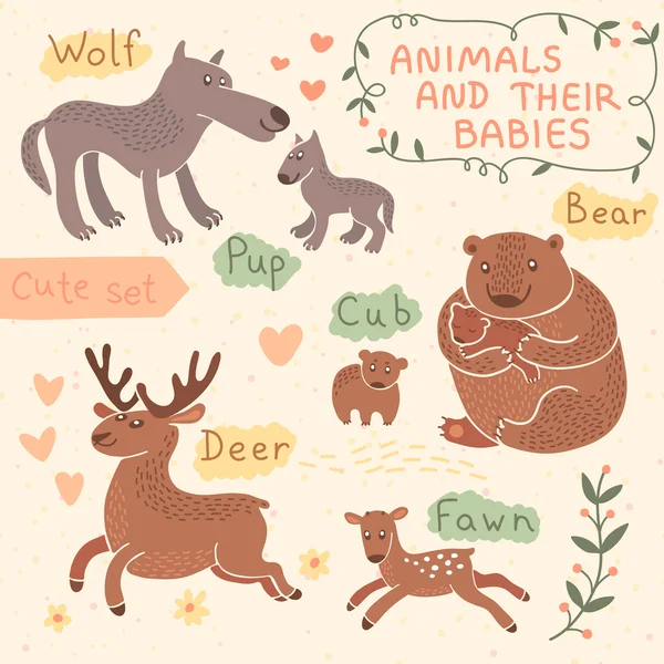 Conjunto de animales bebé y mamá — Archivo Imágenes Vectoriales