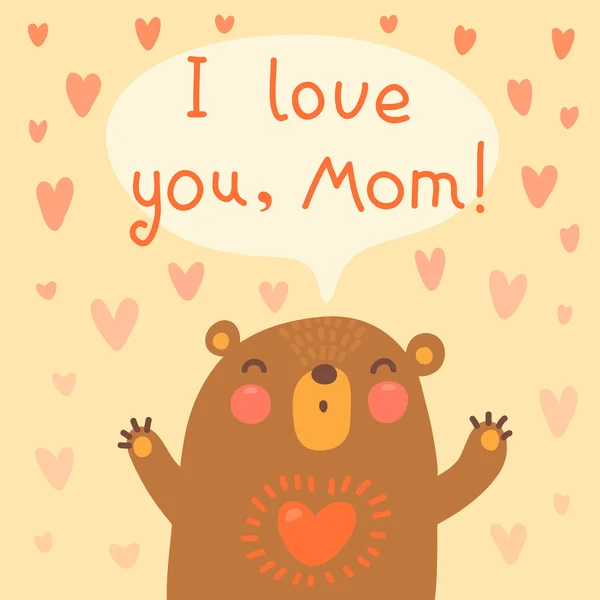 Tarjeta de felicitación para mamá con oso lindo . — Vector de stock