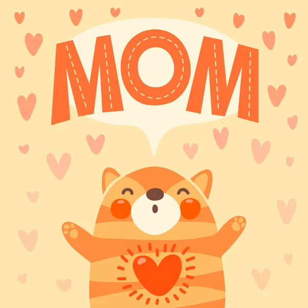 Tarjeta de felicitación para mamá con gatito lindo . — Vector de stock