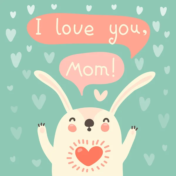 Tarjeta de felicitación para mamá con conejo lindo . — Vector de stock