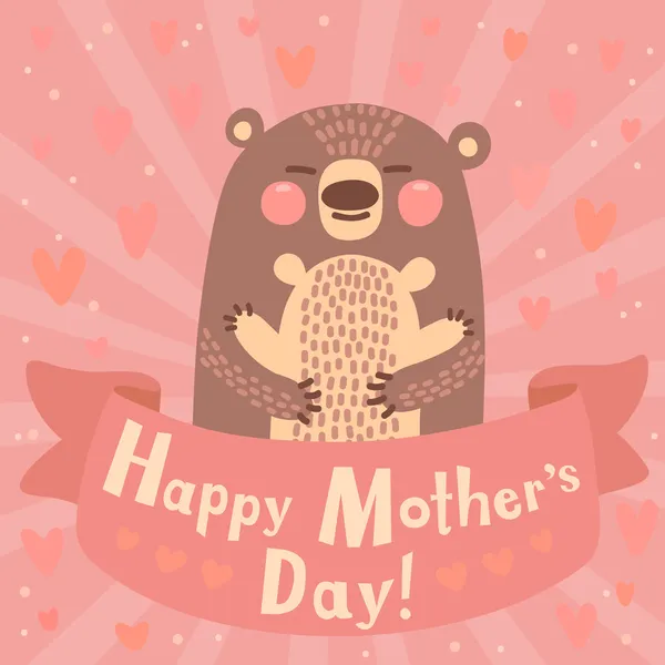 Tarjeta de felicitación para mamá con oso lindo . — Vector de stock