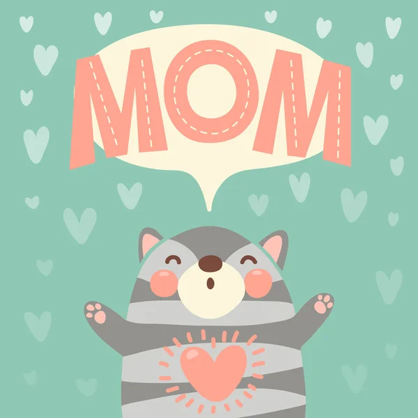 Cartão de saudação para a mãe com gatinho bonito . —  Vetores de Stock