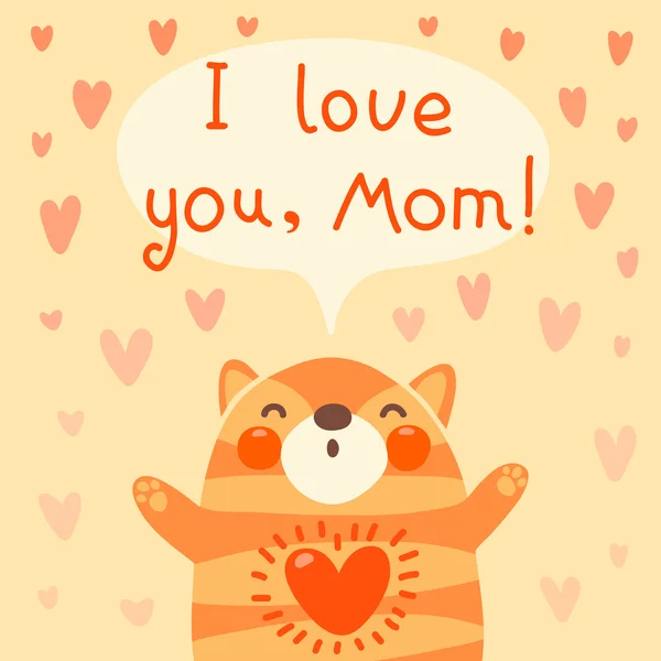 Tarjeta de felicitación para mamá con gatito lindo . — Vector de stock