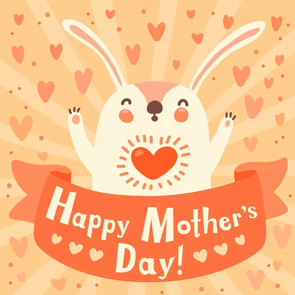 Cartão de saudação para a mãe com coelho bonito . — Vetor de Stock