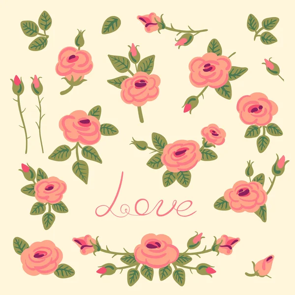 Set de roses vintage pour le design . — Image vectorielle