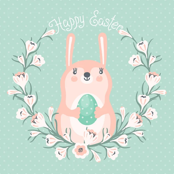 Carte de Pâques heureux avec lapin mignon. — Image vectorielle