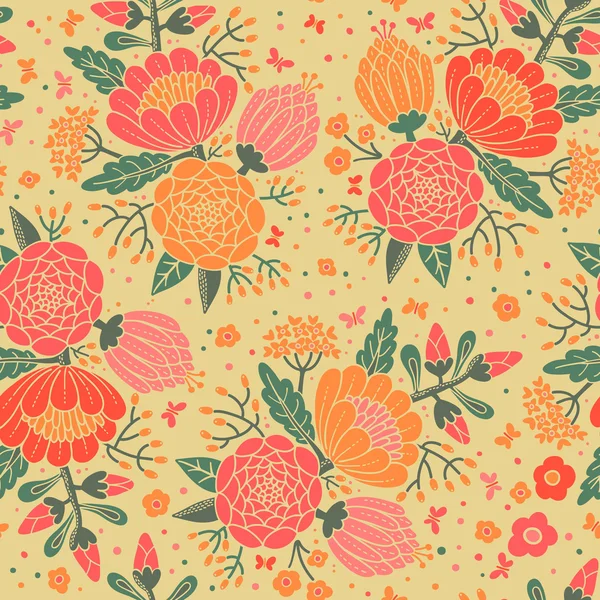 Naadloze vintage patroon met decoratieve bloemen. — Stockvector