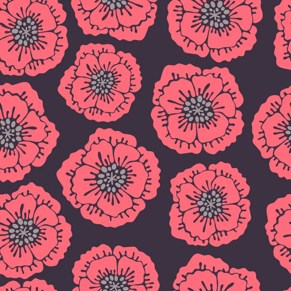 Seamless floral pattern with blooming poppies. — Stock Vector