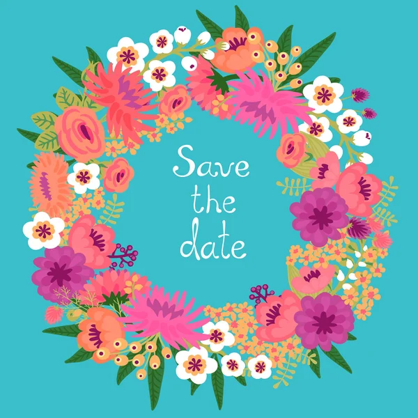 Vintage card with floral wreath. Save the date. — Stock Vector