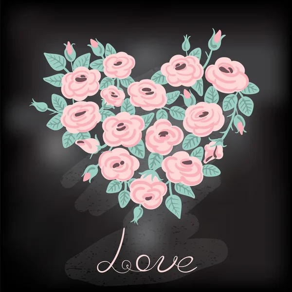 Lindas rosas vintage dispuestas en forma de corazón — Vector de stock