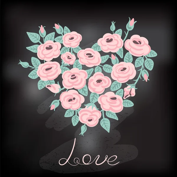 Mignonnes roses vintage disposées en forme de coeur — Image vectorielle
