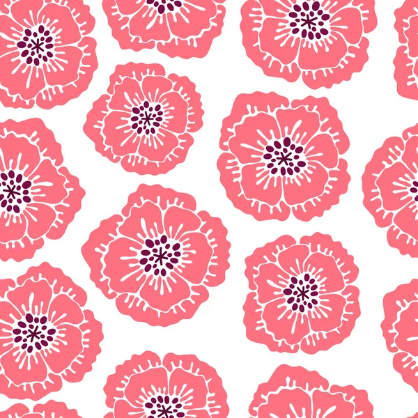 Seamless floral pattern with blooming poppies. — Stock Vector