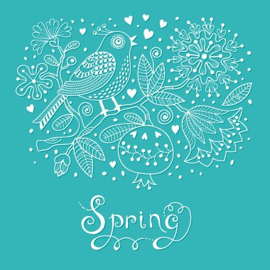 çiçekler ve kuşlar Vintage Festival kartı.