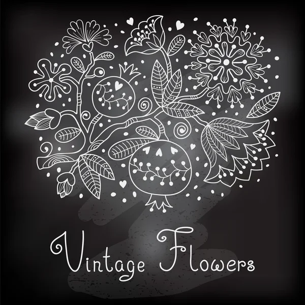 Vintage feestelijke kaart met bloemen en granaatappel. — Stockvector