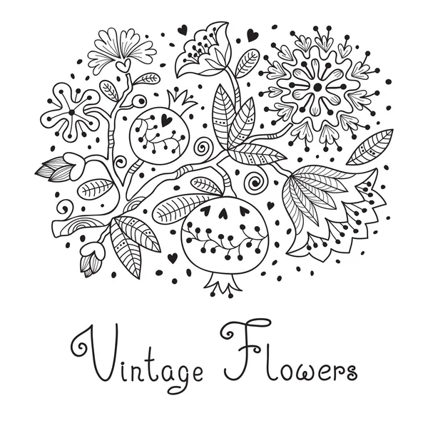 Λουλούδια και ρόδι. — Διανυσματικό Αρχείο