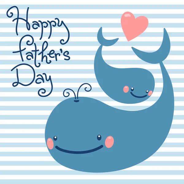 Happy Father's Day. Card with cute whales. — Stock Vector