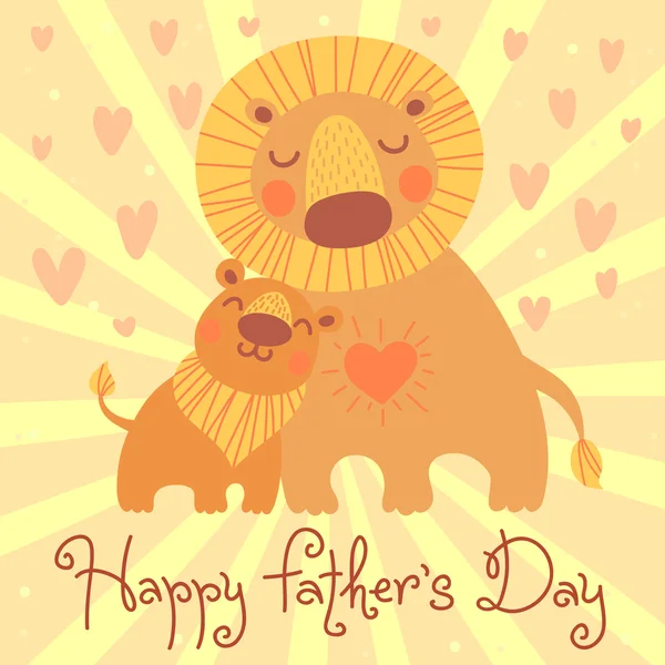 Feliz tarjeta del Día del Padre. Lindo león y cachorro . — Vector de stock