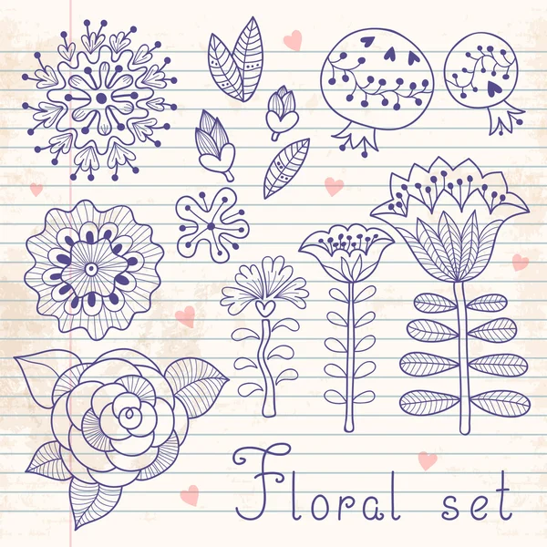 Conjunto de elementos florales aislados para su diseño . — Vector de stock