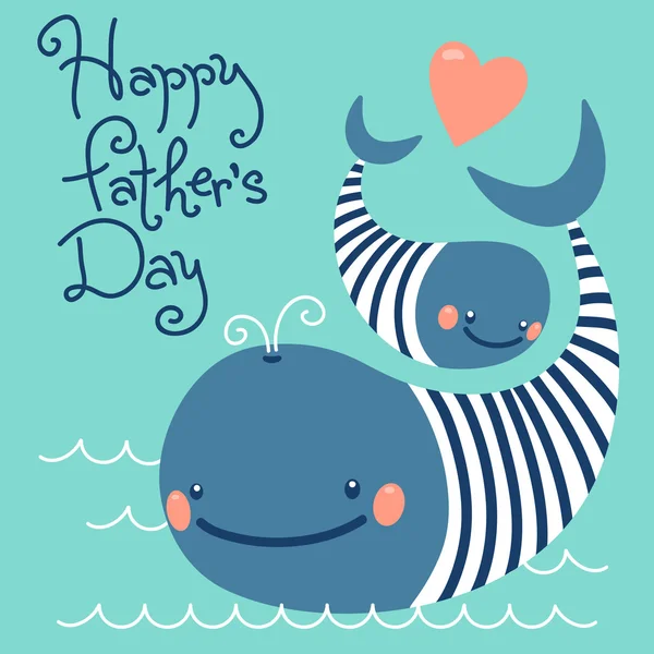 Happy Fathers Day. Card with cute whales. — Stock Vector