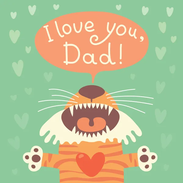 Tarjeta feliz día de los padres con divertido cachorro de tigre . — Vector de stock