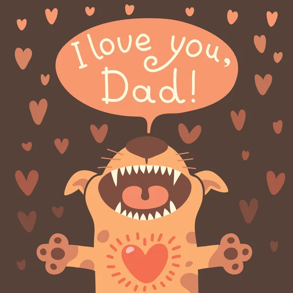 Κάρτα ημέρα του ευτυχής πατέρας με ένα αστείο κουτάβι. — Διανυσματικό Αρχείο