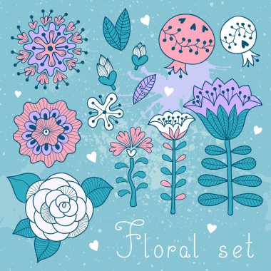 Senin için izole çiçek öğeleri kümesi.