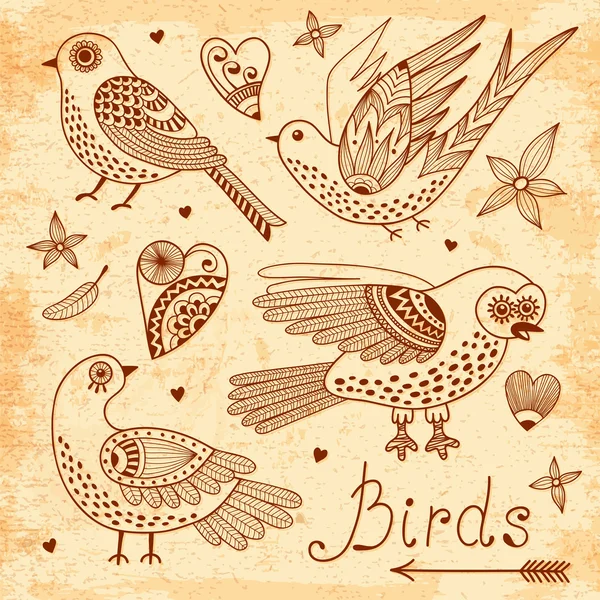 Vector set birds and hearts. — Stock Vector