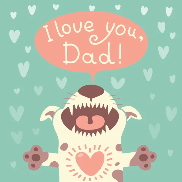 Κάρτα ημέρα του ευτυχής πατέρας με ένα αστείο κουτάβι. — Διανυσματικό Αρχείο