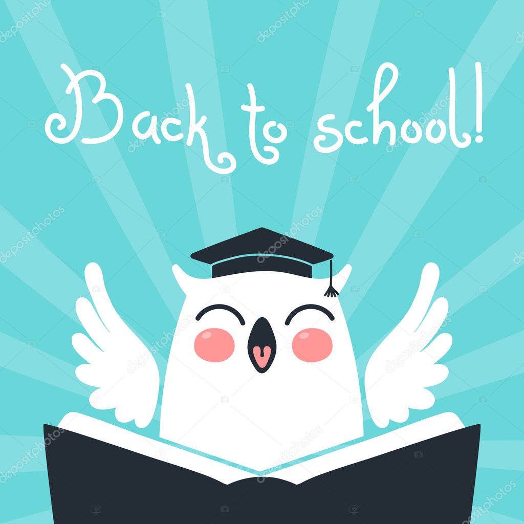 Welcome back to school. Card with an owl.