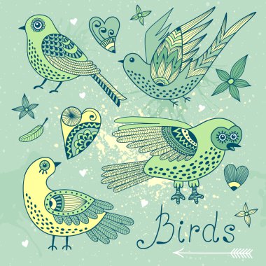 kuşlar ve kalpleri vektör ayarla.