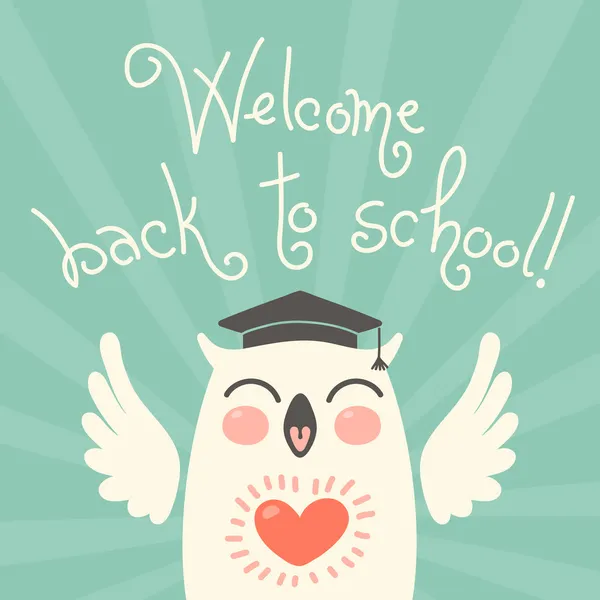 Welcome back to school. Card with an owl. — Stock Vector