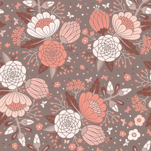 Naadloze vintage patroon met decoratieve bloemen. — Stockvector