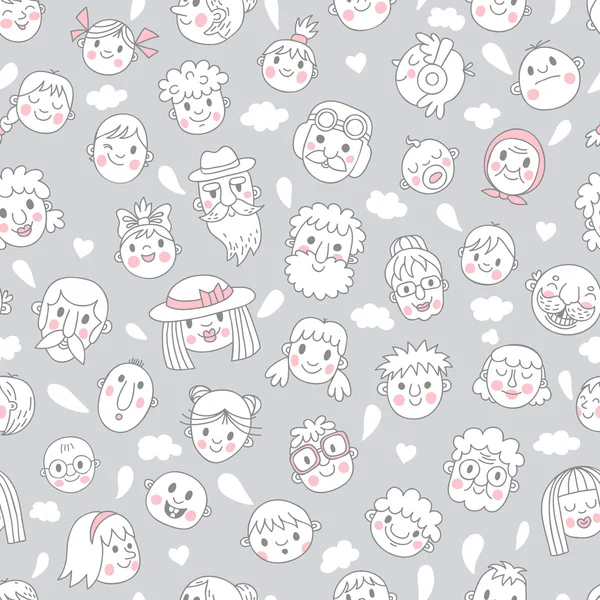 Funny cartoon faces. Seamless pattern. — Stock Vector