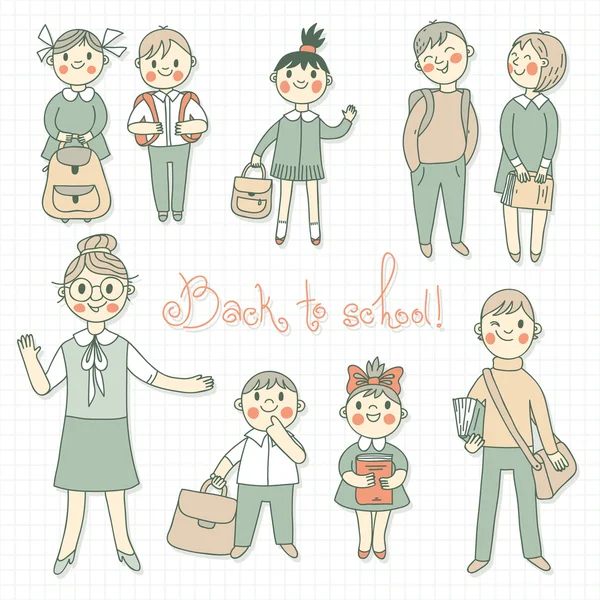 The teacher with the students. Back to school. — 图库矢量图片