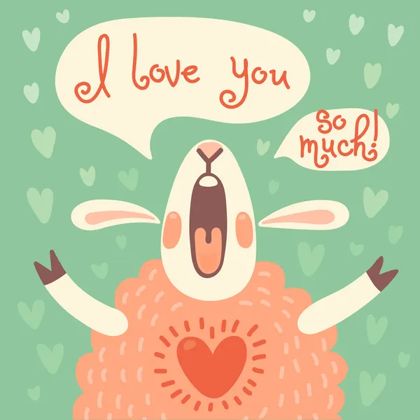 Cartão para o aniversário ou outro feriado com ovelhas bonitos — Vetor de Stock