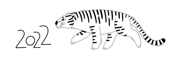 O tigre é o símbolo do zodíaco do ano novo de 2022. Ilustração vetorial — Vetor de Stock