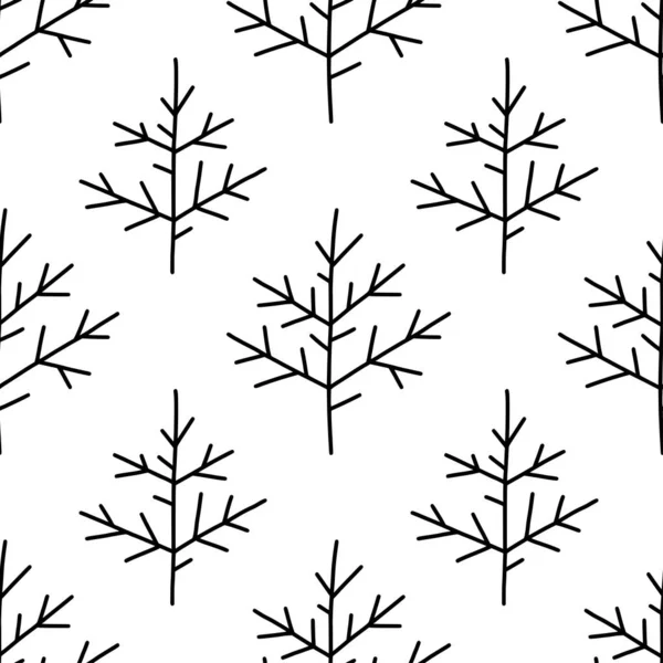 Seamless pattern with doodle Christmas trees. Scandinavian winter background of simple lagom fir trees. Vector ink texture for fabrics, wrapping paper and your creativity — Stock Vector