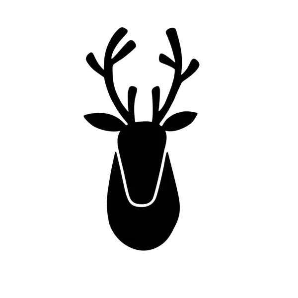 Deer head silhouette. Stylized drawing reindeer in simple scandi style. Black and white vector illustration — Stock Vector