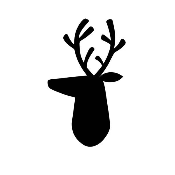 Deer head silhouette. Stylized drawing reindeer in simple scandi style. Black and white vector illustration — Stock Vector