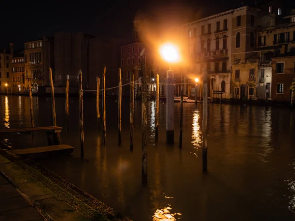 Liegeplätze Canal Grande Oder Canal Grande Venedig Italien Nachts Beleuchtet — Stockfoto