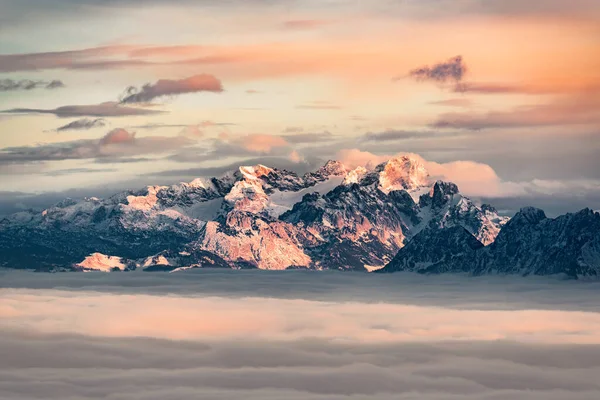 Vista Panoramica Sulle Montagne Inverno Con Alpi Centro — Foto Stock