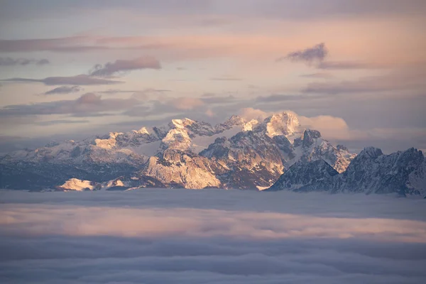 Vista Panoramica Sulle Montagne Inverno Con Alpi Centro — Foto Stock